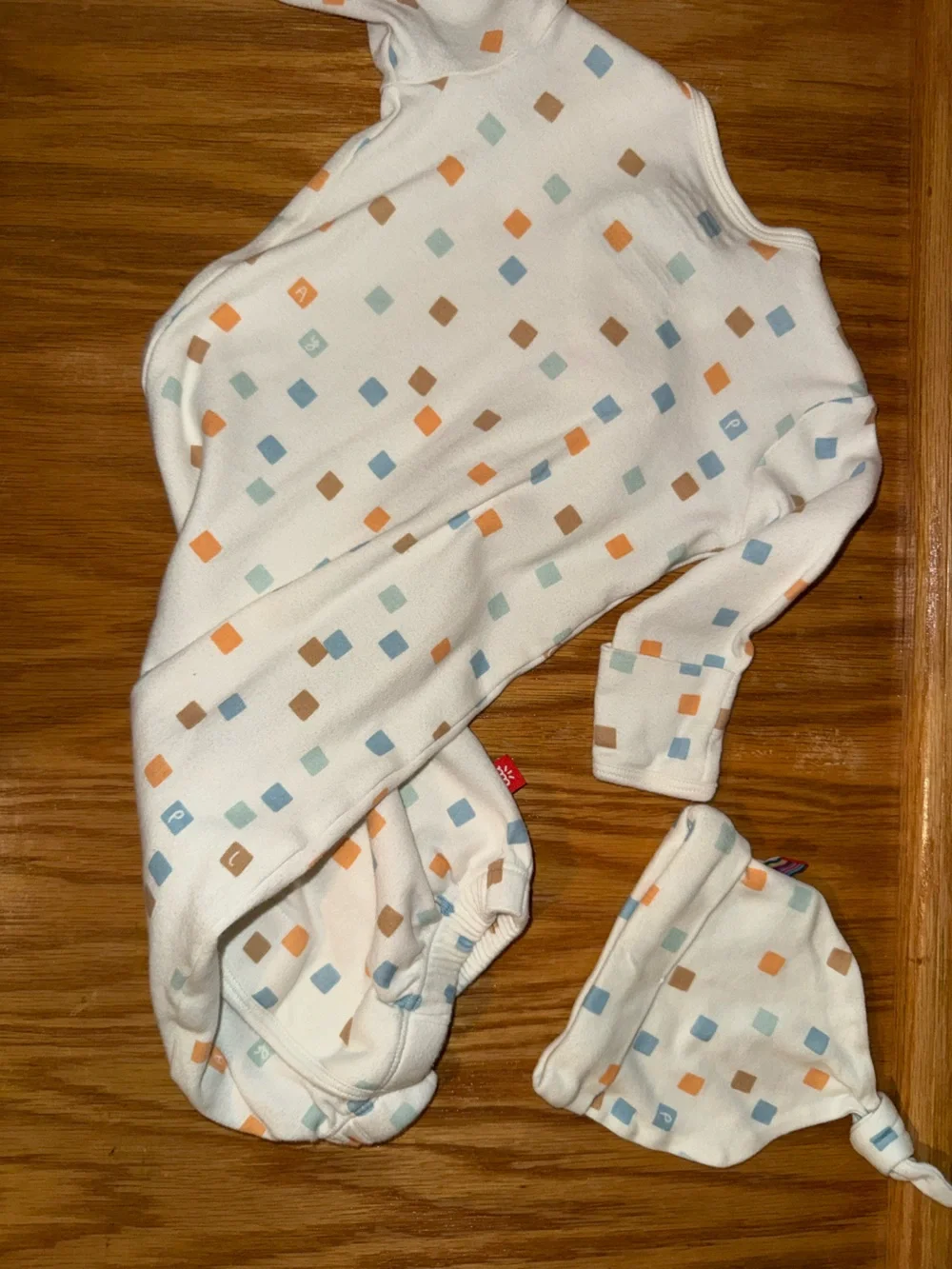 Magnetic Me White Baby Onesie with Multicolored Square Print